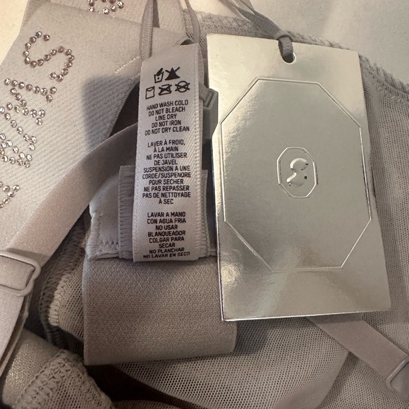 Skims x Swarovski Cotton Rib Crystal Plunge Bralette Light Heather Grey XL NEW - Picture 8 of 10